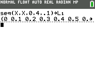 Caption: Step-by-step: [2nd] [stat] [right arrow] [5] {fill in the values as shown} {Paste} [sto->] [2nd] [1] [enter]