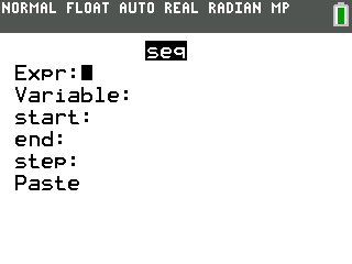 Caption: The seq( command wizard.
