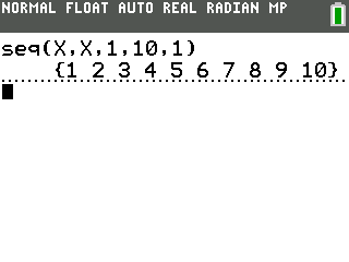 Caption: Result of seq(X,X,1,10,1).